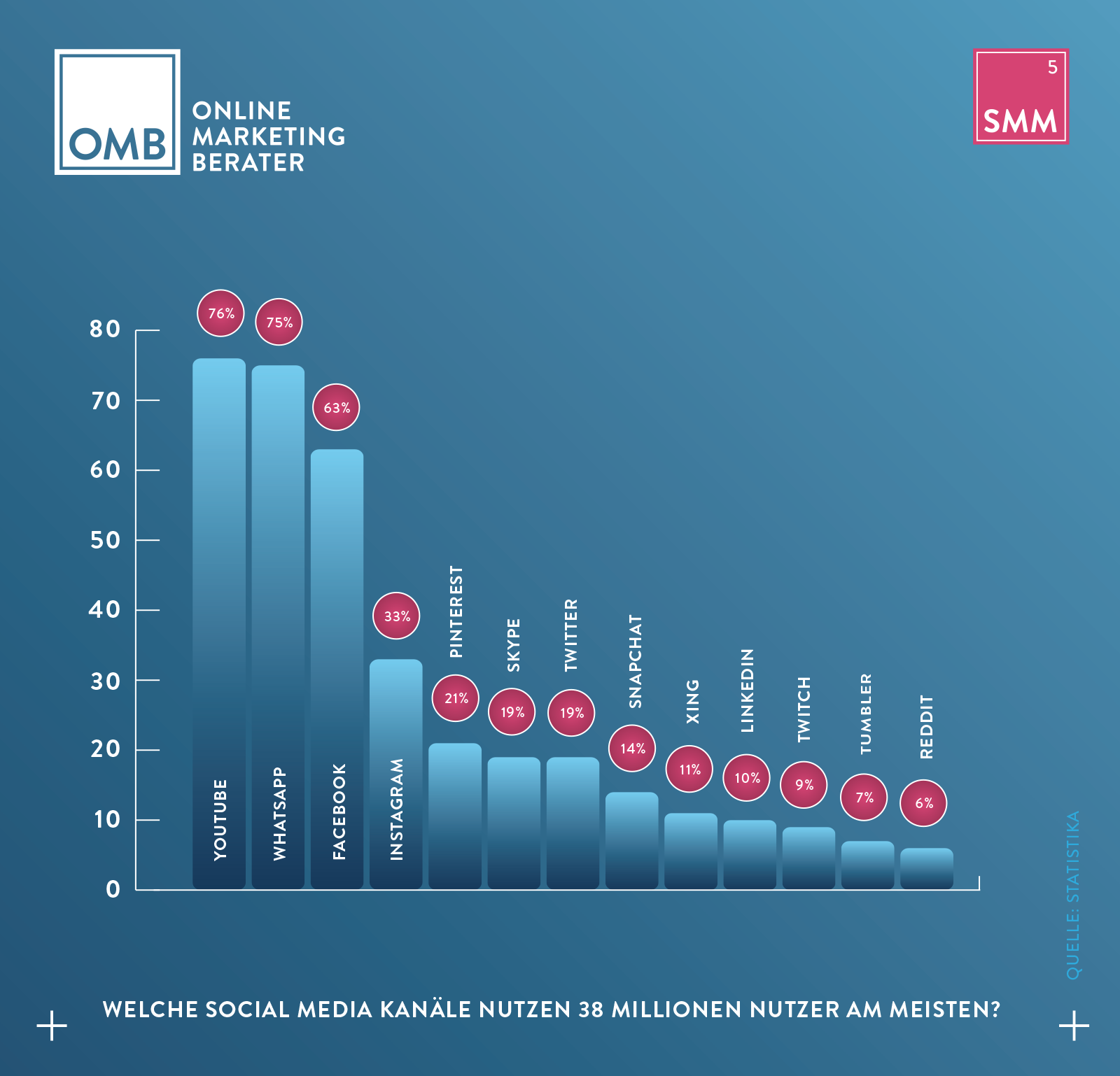 Social Media Marketing (SMM): Marktanteile der sozialen Medien